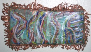 acid painting on shaped and fringed copper
