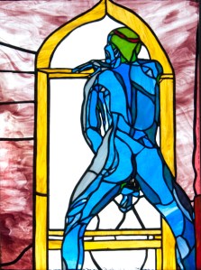 stained glass panel entitled "Feltch This"