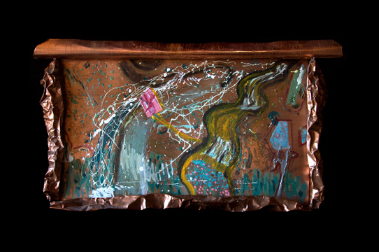 abstract painting on shaped copper, the road